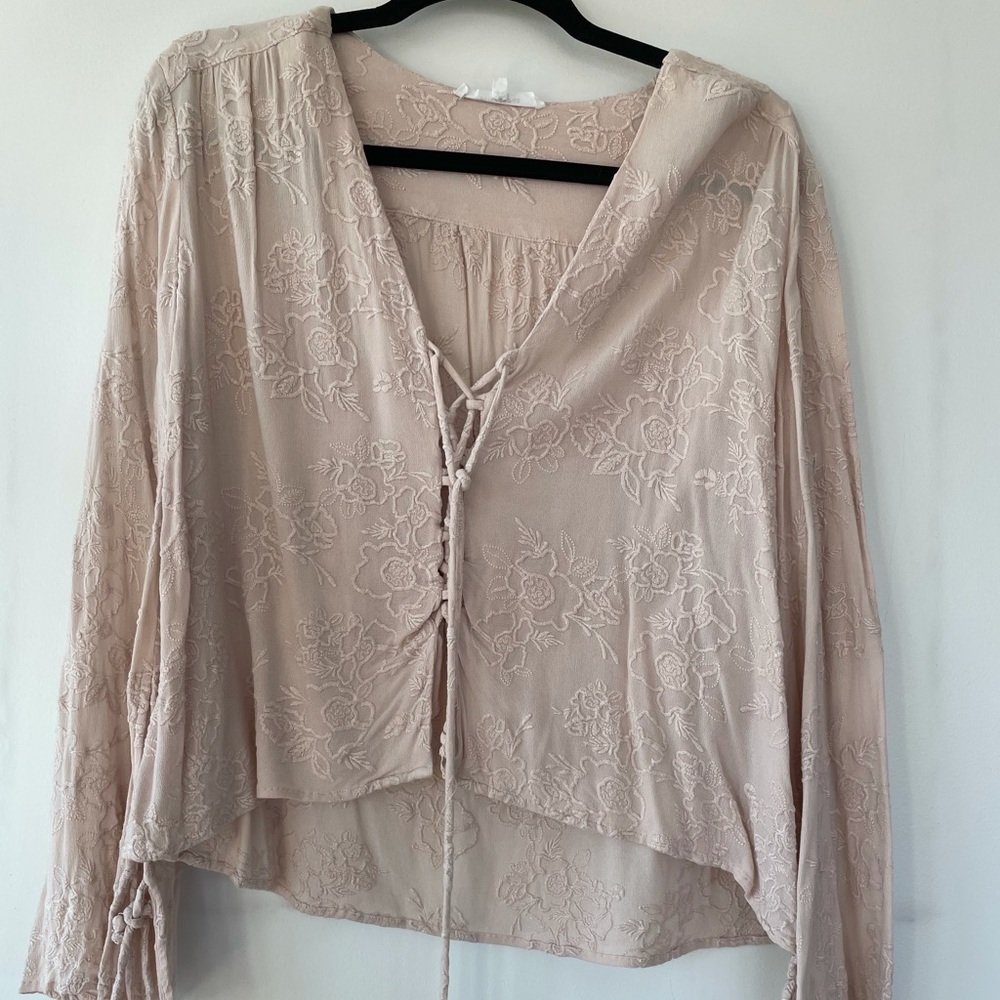 Urban Outfitters nude floral lace up top medium